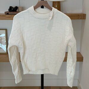 NWT Abercrombie & Fitch Chenille Checkerboard Crew - White - XS